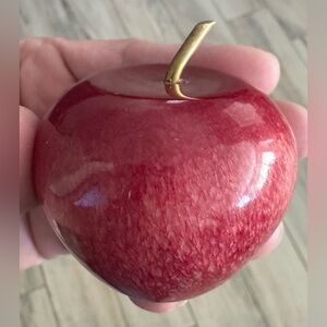 Rare Vintage Marble Stone Apple Paperweight With Brass Stem Weighs 9.1 oz